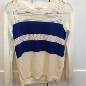 Cream sweater with blue stripes
